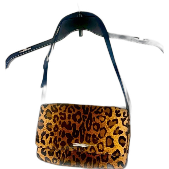 Nine West Cheetah print shoulder bag soft fabric with orange nylon lining 2 pots - Picture 1 of 7